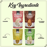 Load image into Gallery viewer, Wonderland Foods 1Kg (250g X 4) Dry Fruits Combo of NP Almonds, Cashews W320, Long Green Raisin, Roasted Salted Pistachios