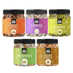 Load image into Gallery viewer, Wonderland Foods 1Kg (200g X 5) Premium Dry Fruits Combo NP Almonds, Cashews W320, Long Green Raisin, Pistacho & Walnut Jar