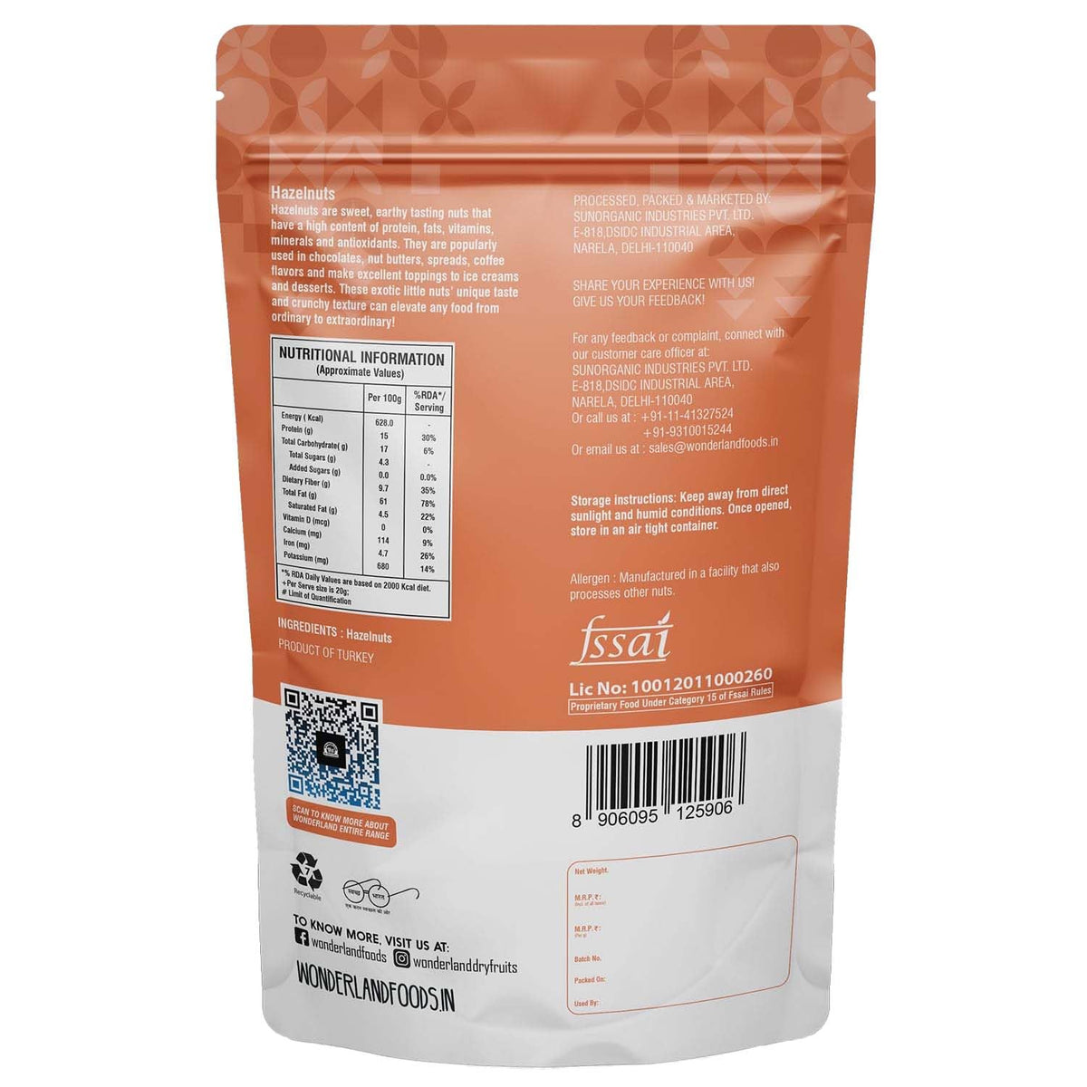 Wonderland foods 200g grandeur premium hazel nuts pouch