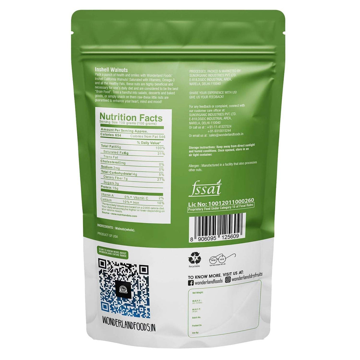 Wonderland foods 500g grandeur premium california jumbo inshell walnuts pouch