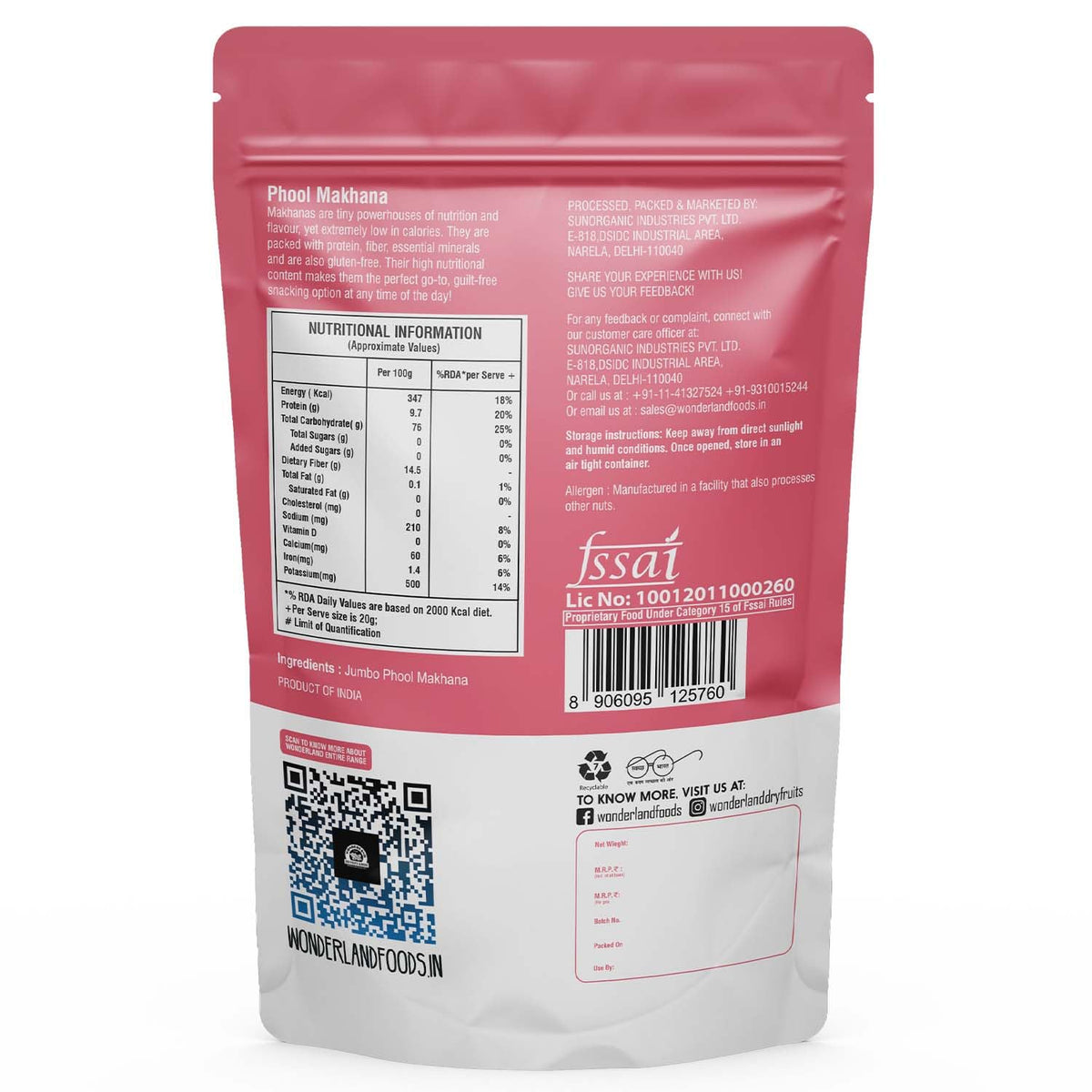 Wonderland foods 100g grandeur premium phool makhana (foxnut) pouch