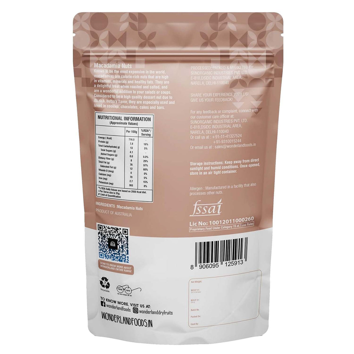 Wonderland foods 200g grandeur premium macadamia nuts pouch