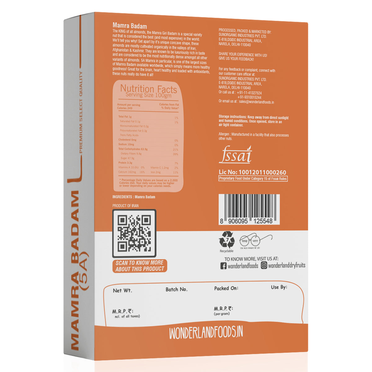 Wonderland foods 500g grandeur premium 5a mamra almonds box