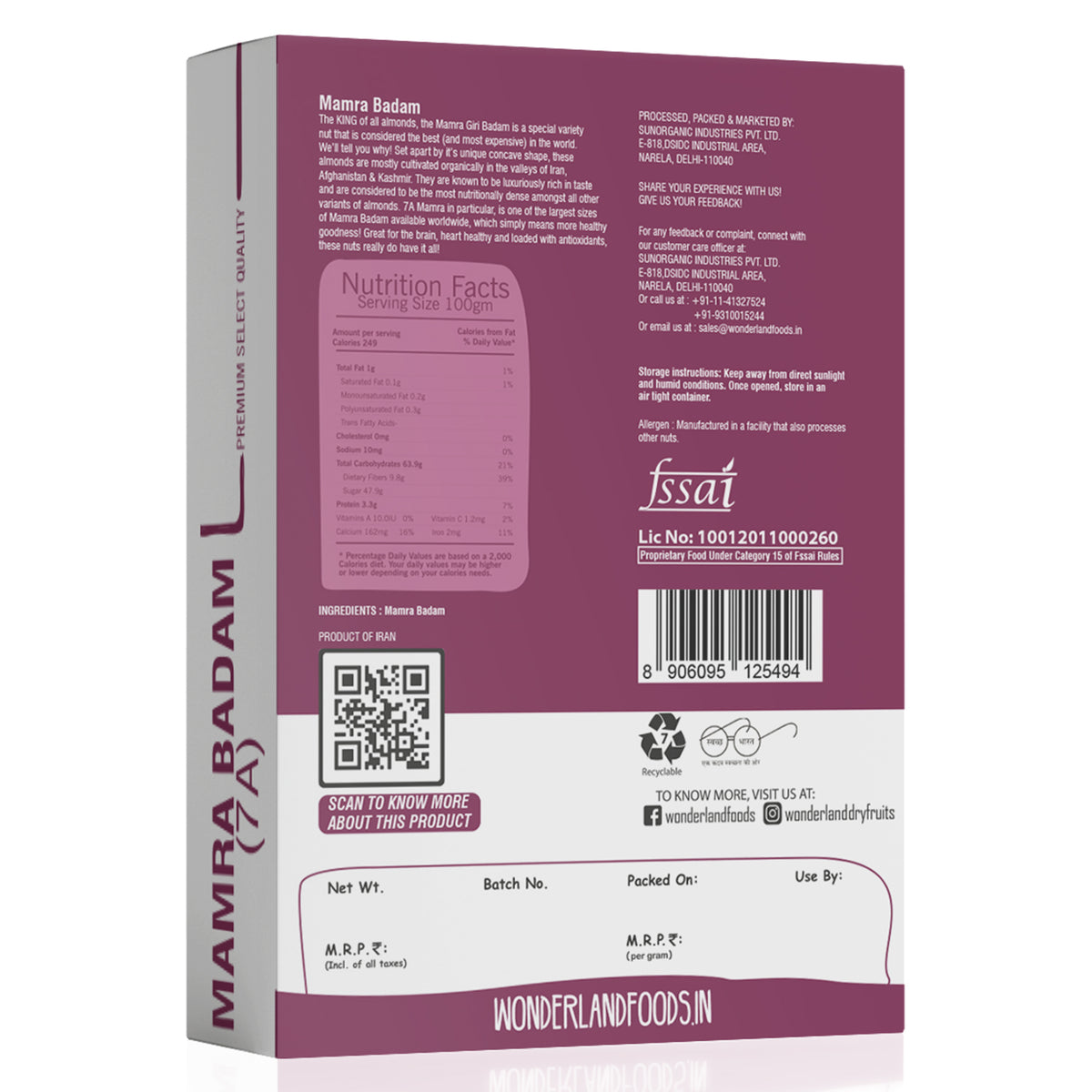 Wonderland foods 500g grandeur premium 7a mamra almonds box
