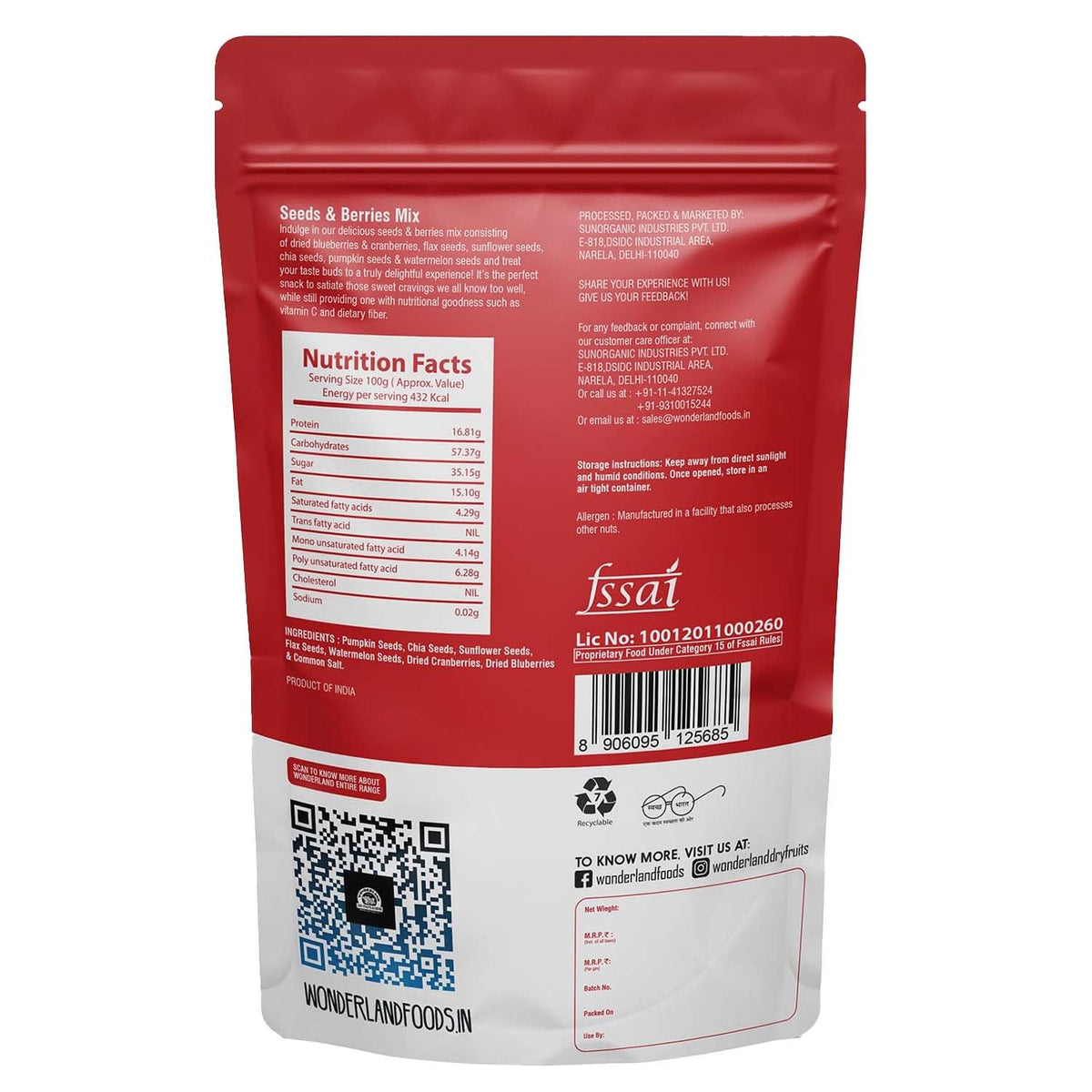 Wonderland foods 200g grandeur premium seeds and berries mix pouch