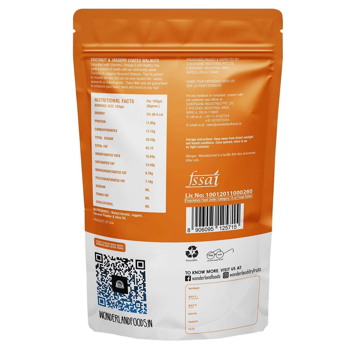 Wonderland foods 100g grandeur premium coconut & jaggery walnut kernels pouch