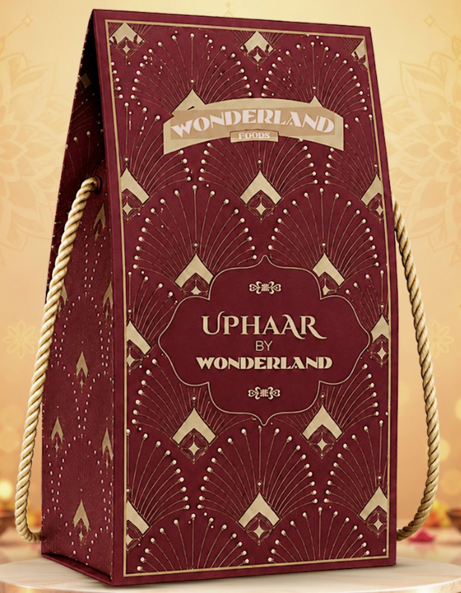 Uphaar Art Deco tote in maroon and gold