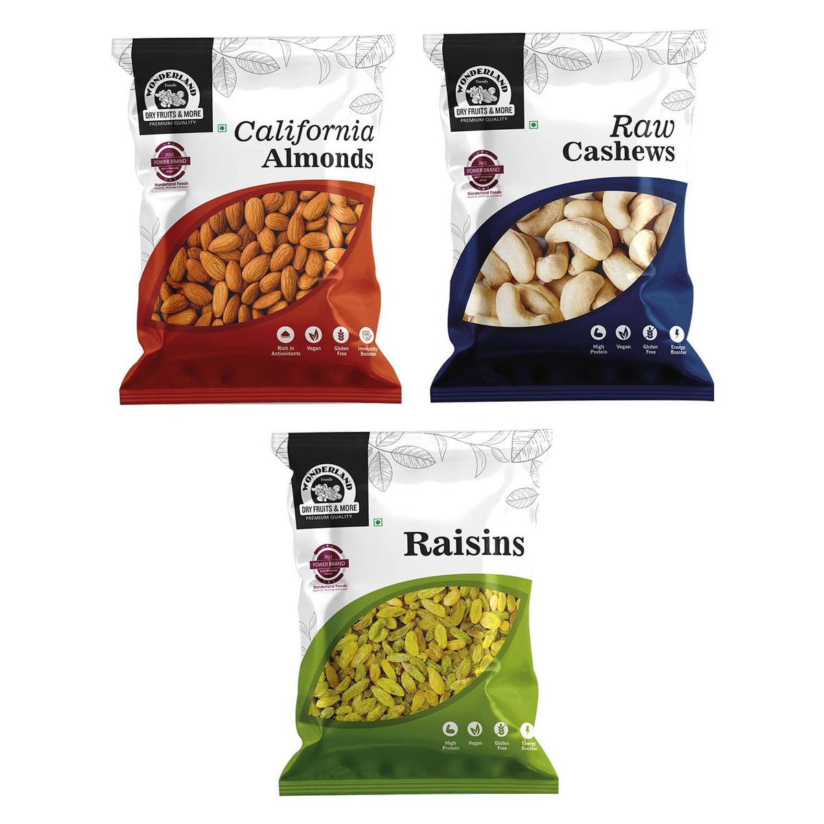 Almonds cashews raisins 100g each 1