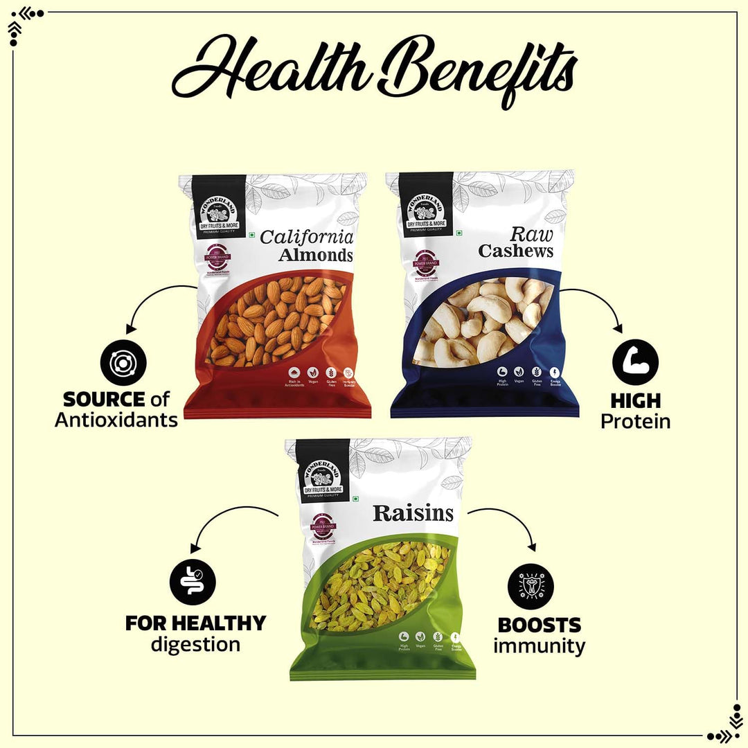 Wonderland Foods 300g (100g X 3) Dry Fruits Combo Raw Almonds, Cashews & Raisins Pouch