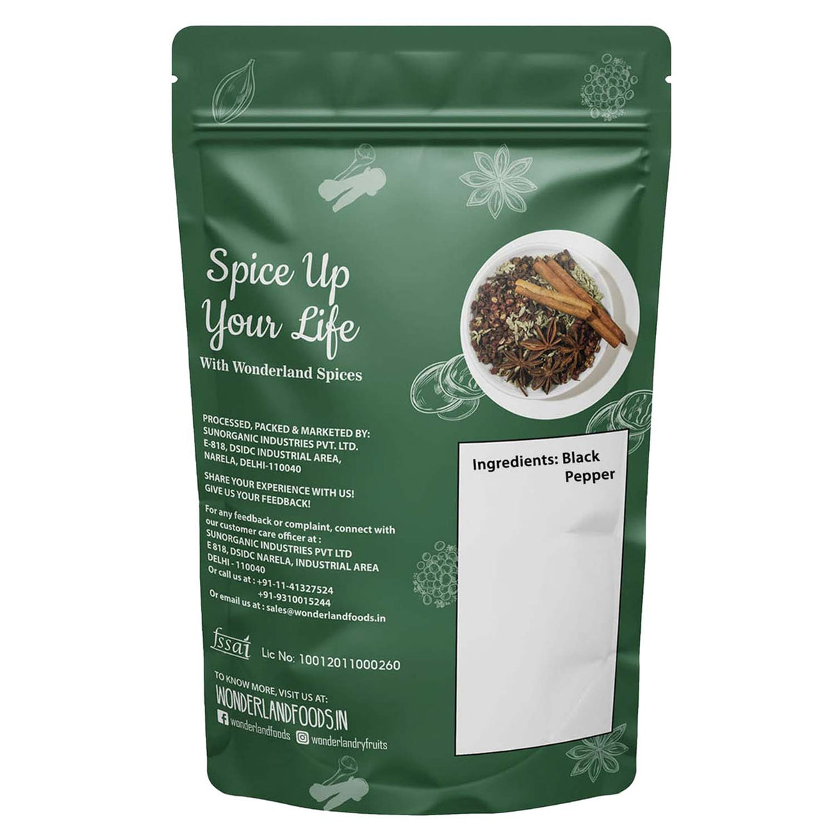 Wonderland foods 250g black pepper kali mirch whole spices pouch