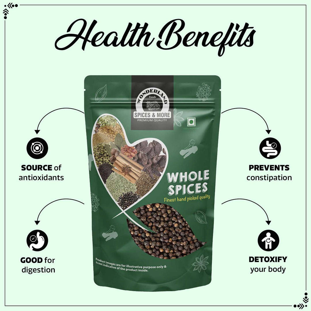 Wonderland Foods 250g Black Pepper Kali Mirch Whole Spices Pouch