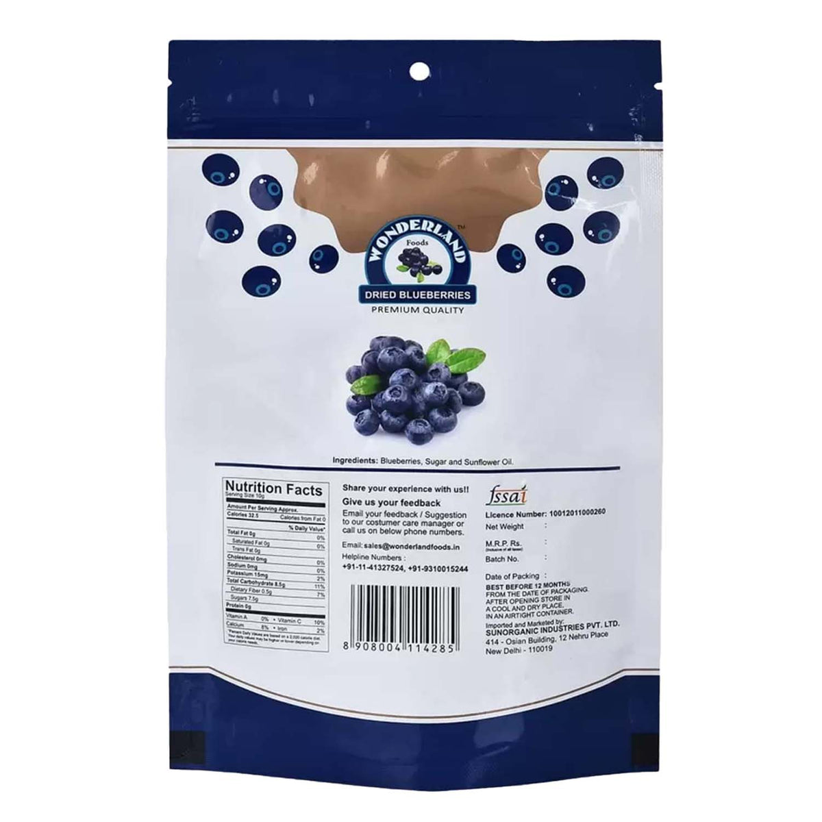 Wonderland foods 150g premium californian blueberries pouch