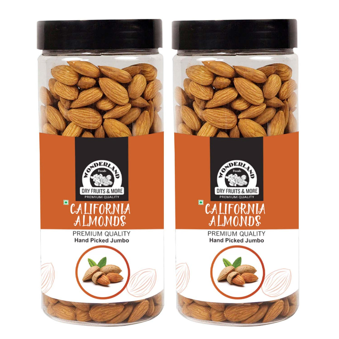 Wonderland Foods 1Kg (500g X 2) California Hand Picked Bold Almond (Badam) Jar