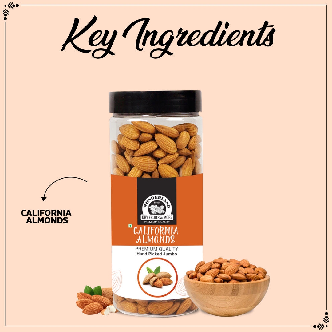 Wonderland Foods 1Kg (500g X 2) California Hand Picked Bold Almond (Badam) Jar