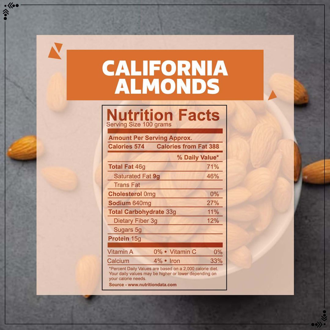 Wonderland Foods 1Kg (500g X 2) California Hand Picked Bold Almond (Badam) Jar