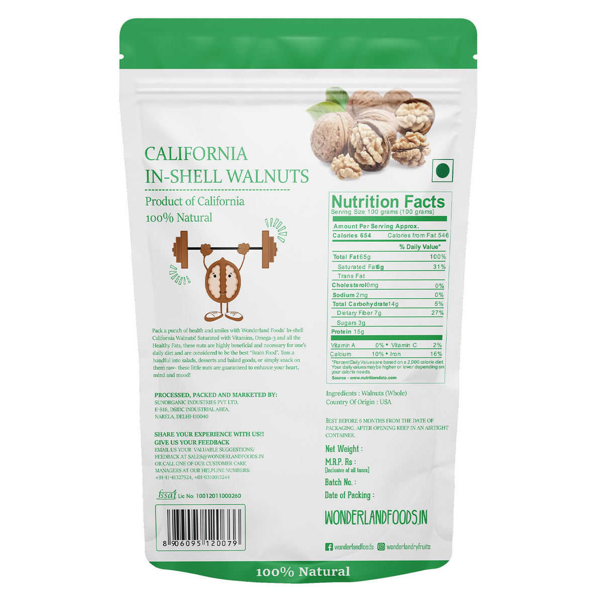 Wonderland foods 1kg california inshell walnuts pouch