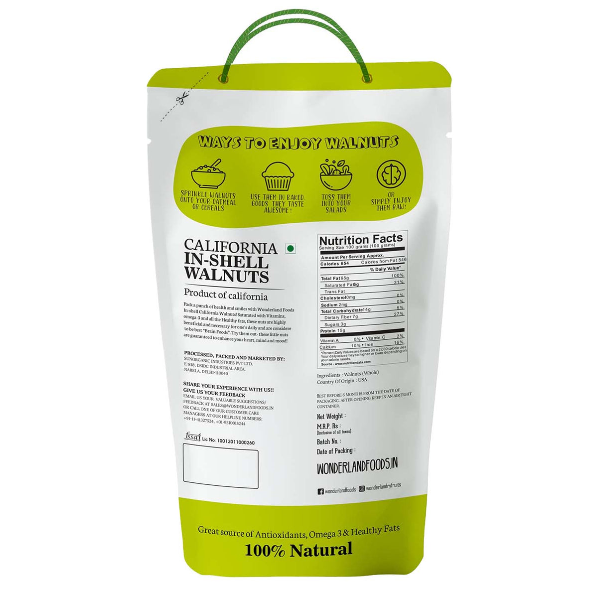 Wonderland foods 500g california inshell walnuts pouch