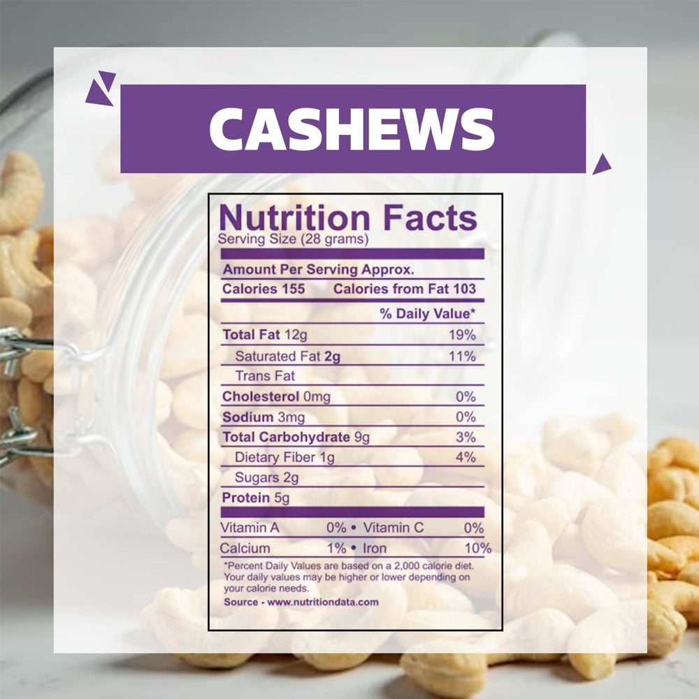 Wonderland Foods 500g Premium Cashews (Kaju) W180-Grade Jar