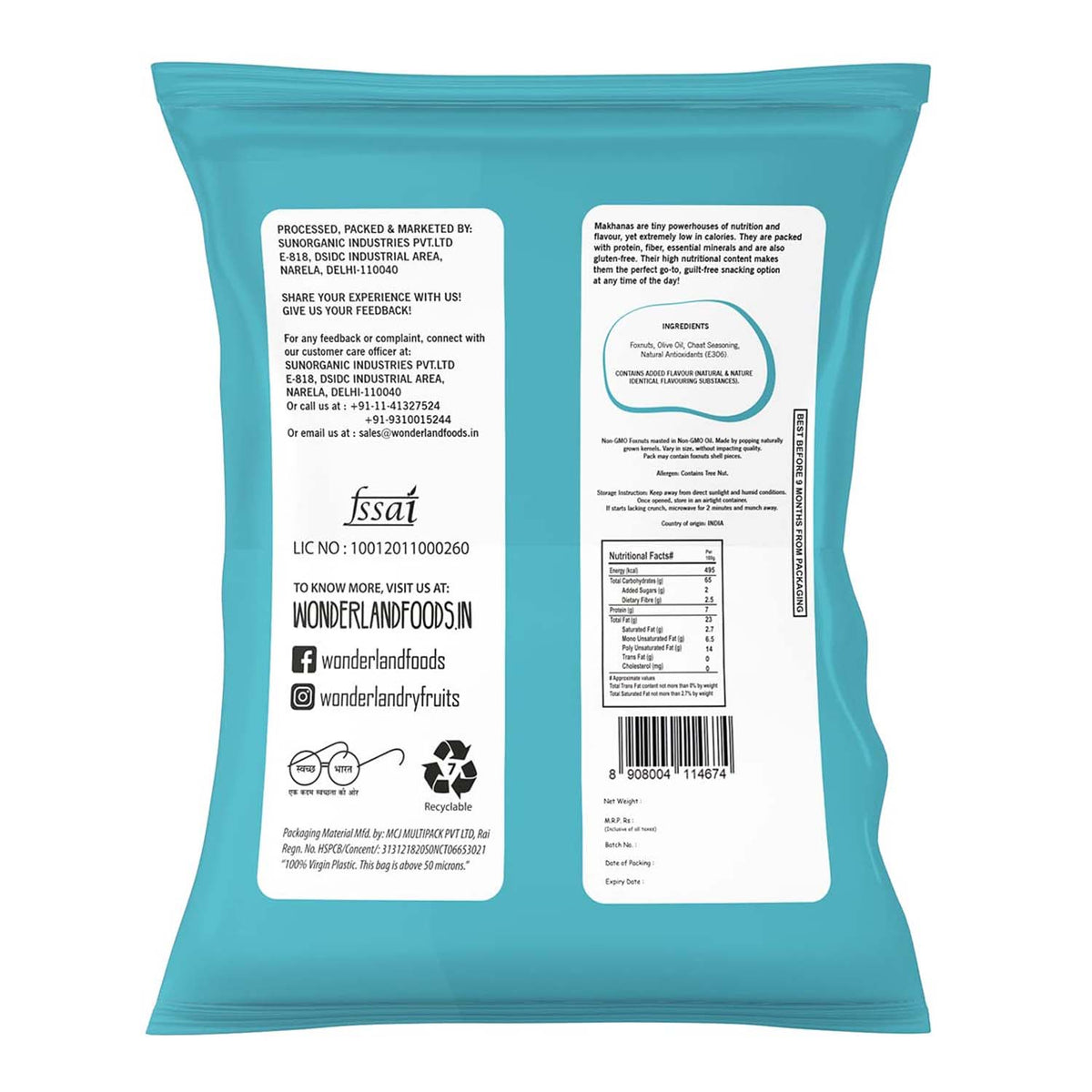 Wonderland foods 100g chaat masala makhana (foxnut) pouch