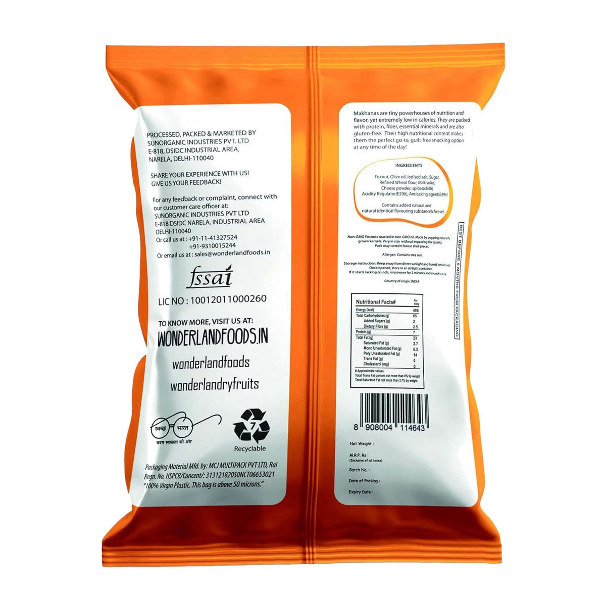 Wonderland foods 100g cheese chilli makhana (foxnut) pouch