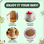 Load image into Gallery viewer, Wonderland Foods 800g (200g X 4) 4 Superseed Combo Lightly Roasted Chia, Jumbo Pumpkin, Jumbo SunFlower, Flax Seeds Jar
