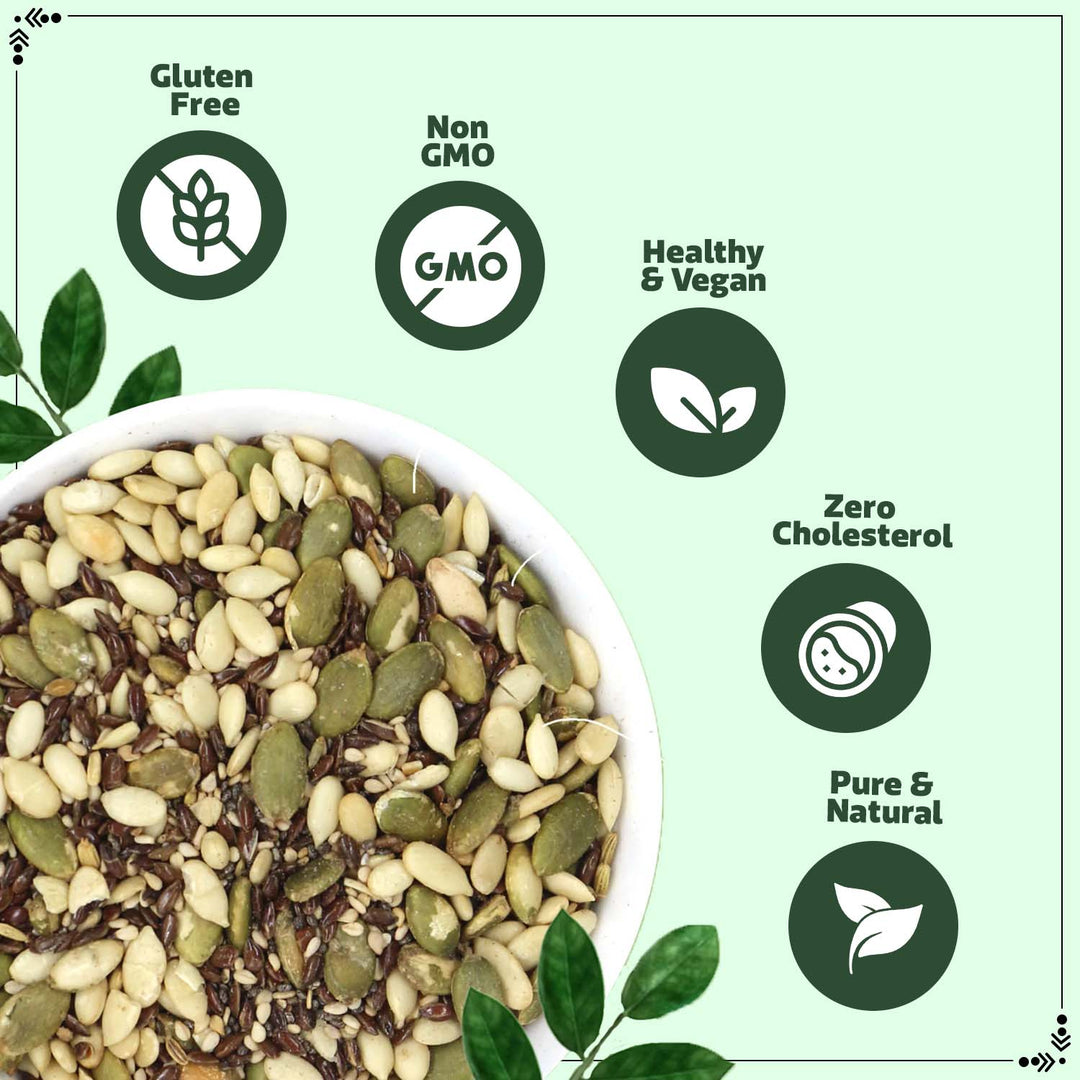 Wonderland Foods 800g (200g X 4) 4 Superseed Combo Lightly Roasted Chia, Jumbo Pumpkin, Jumbo SunFlower, Flax Seeds Jar