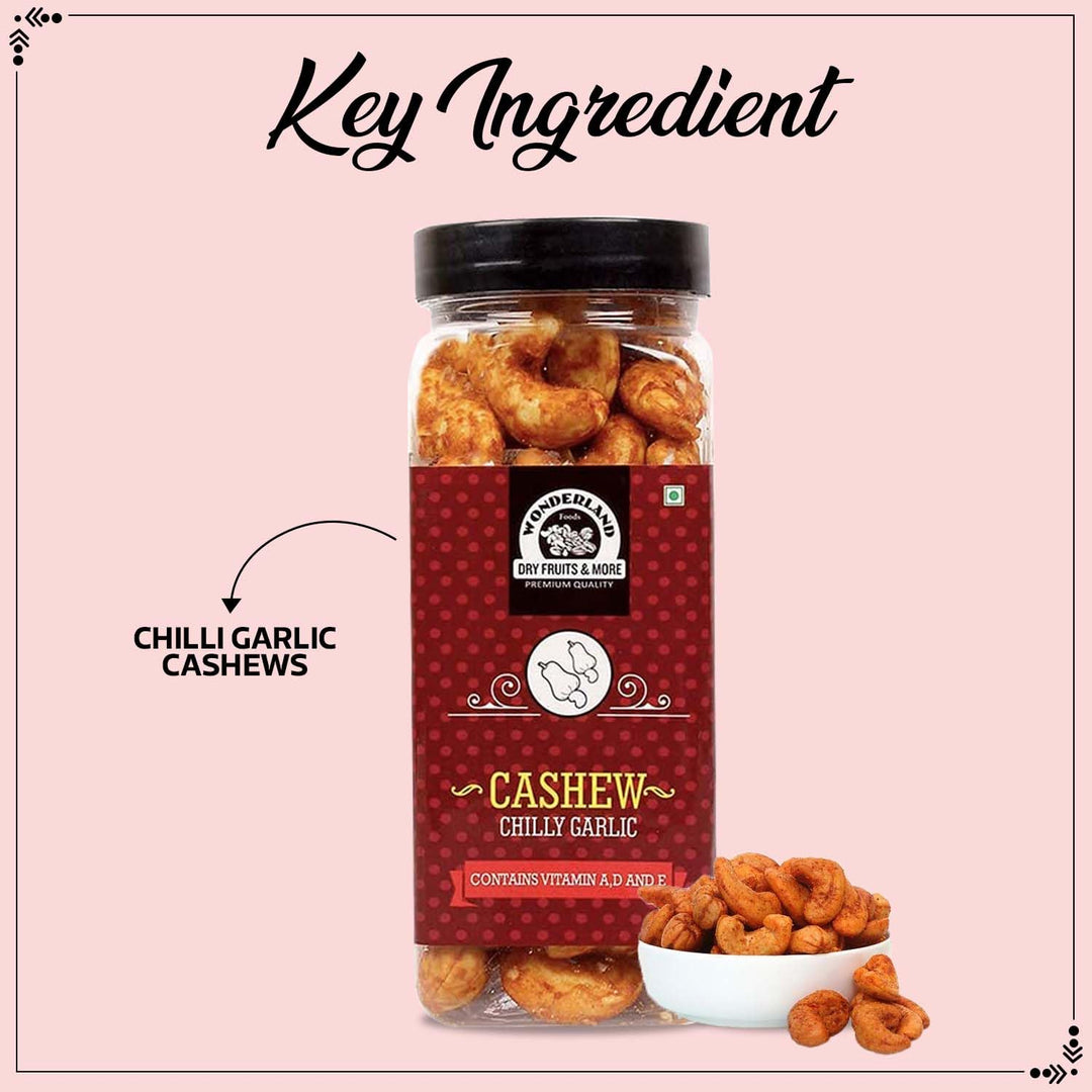 Wonderland Foods 150g Chilli Garlic Flavoured Cashew (Kaju) Jar