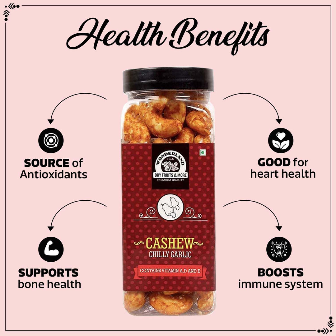 Wonderland Foods 150g Chilli Garlic Flavoured Cashew (Kaju) Jar