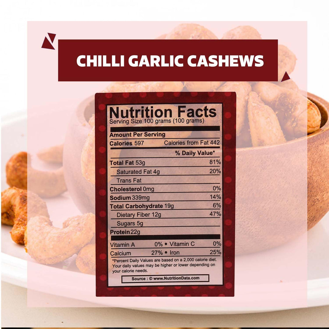 Wonderland Foods 150g Chilli Garlic Flavoured Cashew (Kaju) Jar