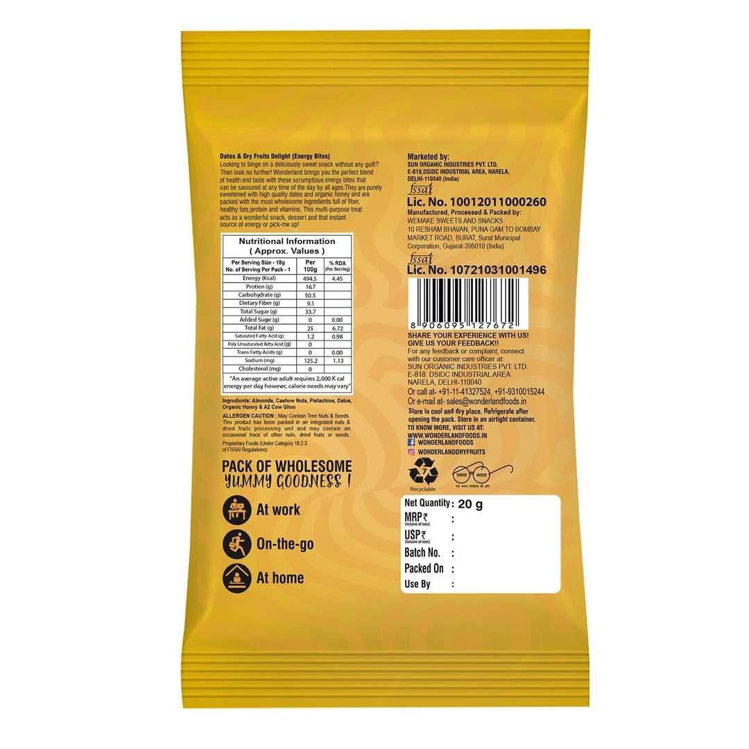 Wonderland Foods 20g Premium Dates & Dry Fruits Delight Dates Bite