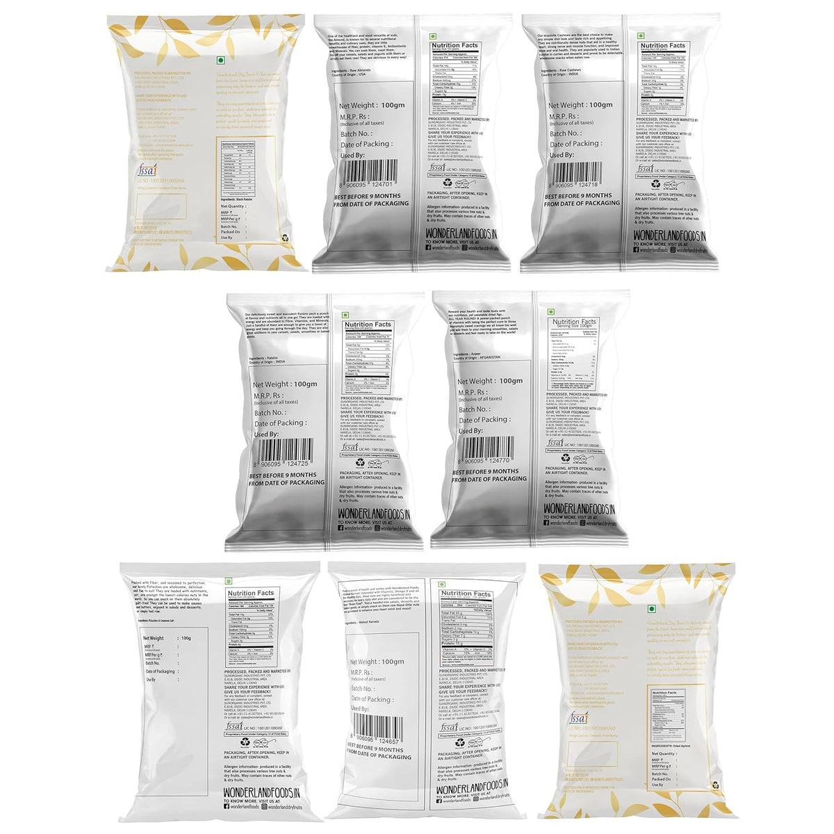 Wonderland foods 800g (100g x 8) dry fruits combo pack of 8