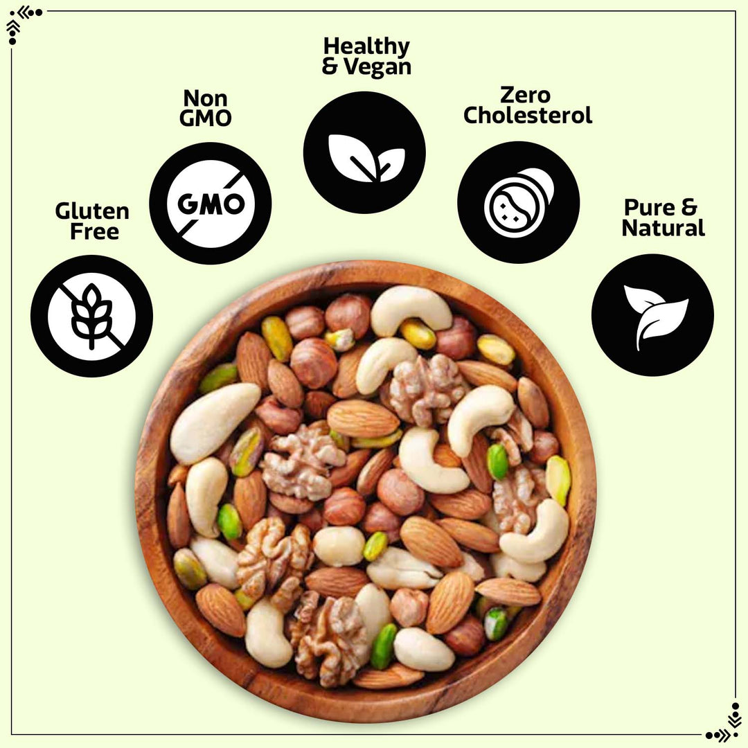Wonderland Foods 1Kg (200g X 5) Premium Dry Fruits Combo NP Almonds, Cashews W320, Long Green Raisin, Pistacho & Walnut Jar