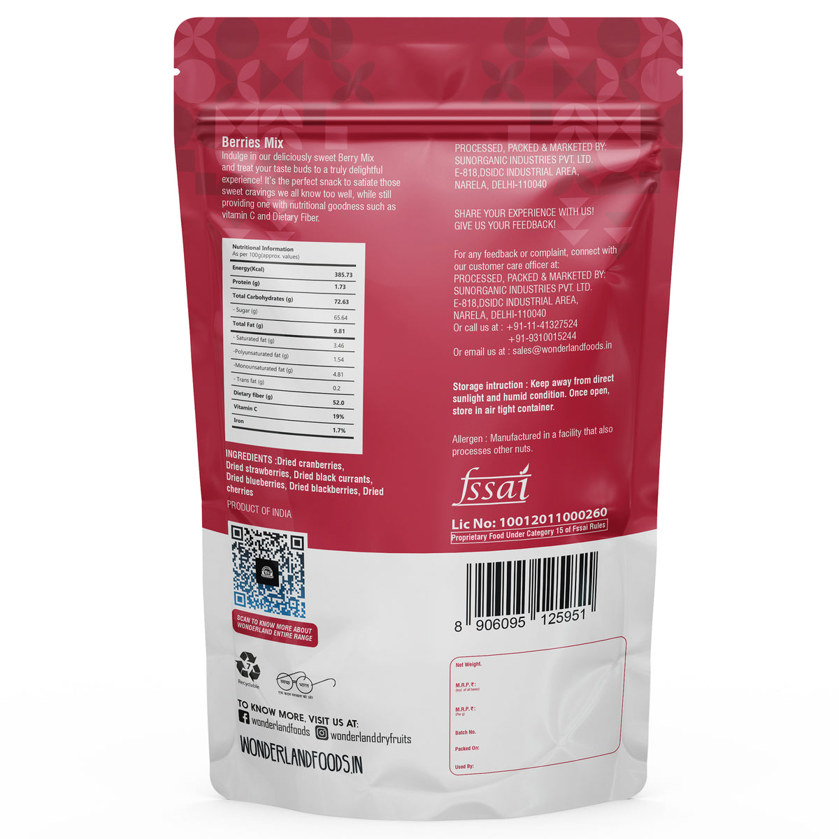 Wonderland foods 200g grandeur premium berries mix pouch