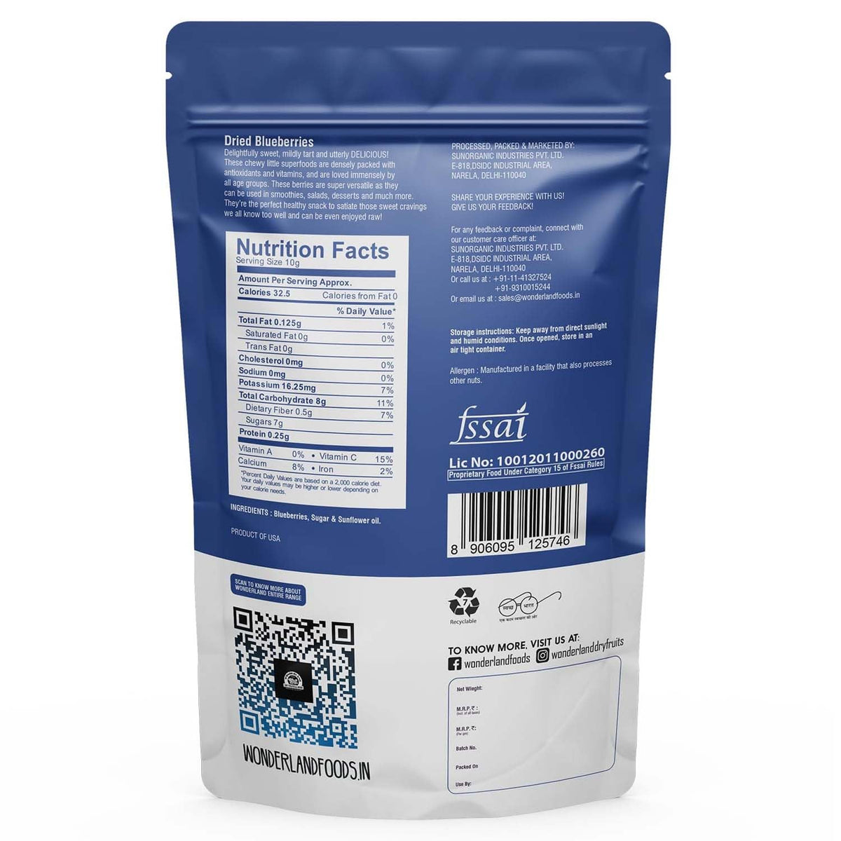 Wonderland foods 150g grandeur premium californian blueberries pouch