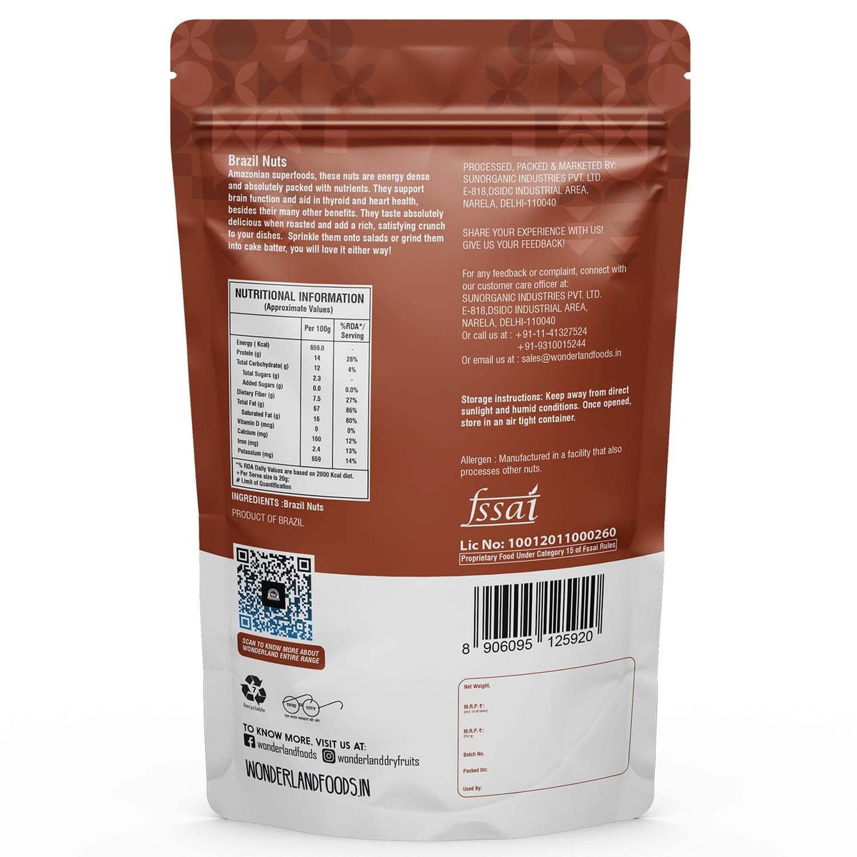 Wonderland foods 200g grandeur premium brazil nuts pouch