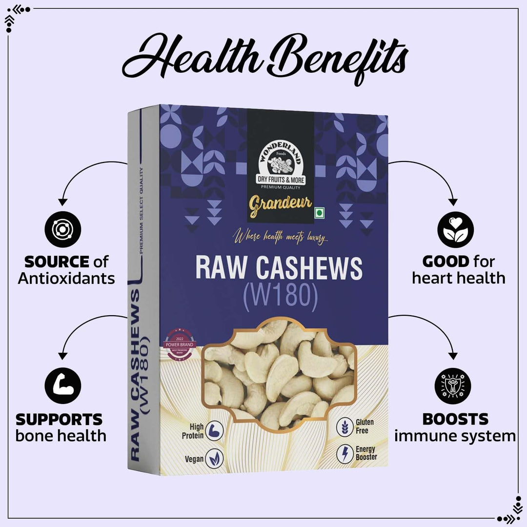 Wonderland Foods 500g Grandeur Premium Cashews (Kaju) W180-Grade Box