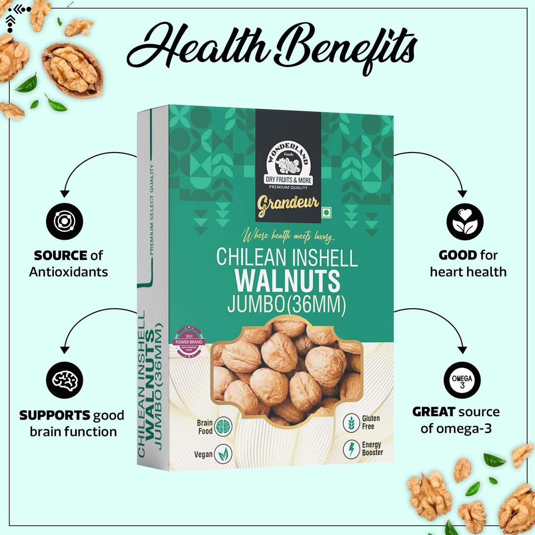 Wonderland Foods 500g Grandeur Premium Chilean Inshell Walnuts 36MM Box