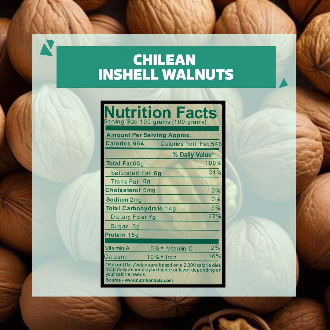 Wonderland Foods 500g Grandeur Premium Chilean Inshell Walnuts 36MM Box