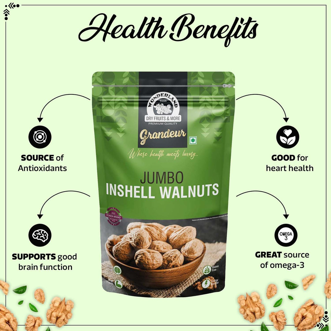 Wonderland Foods 500g Grandeur Premium California Jumbo Inshell Walnuts Pouch