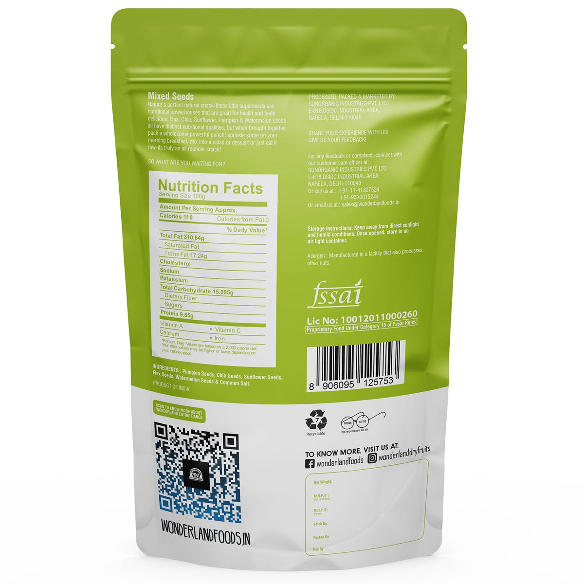 Wonderland foods 200g grandeur premium mixed seeds pouch