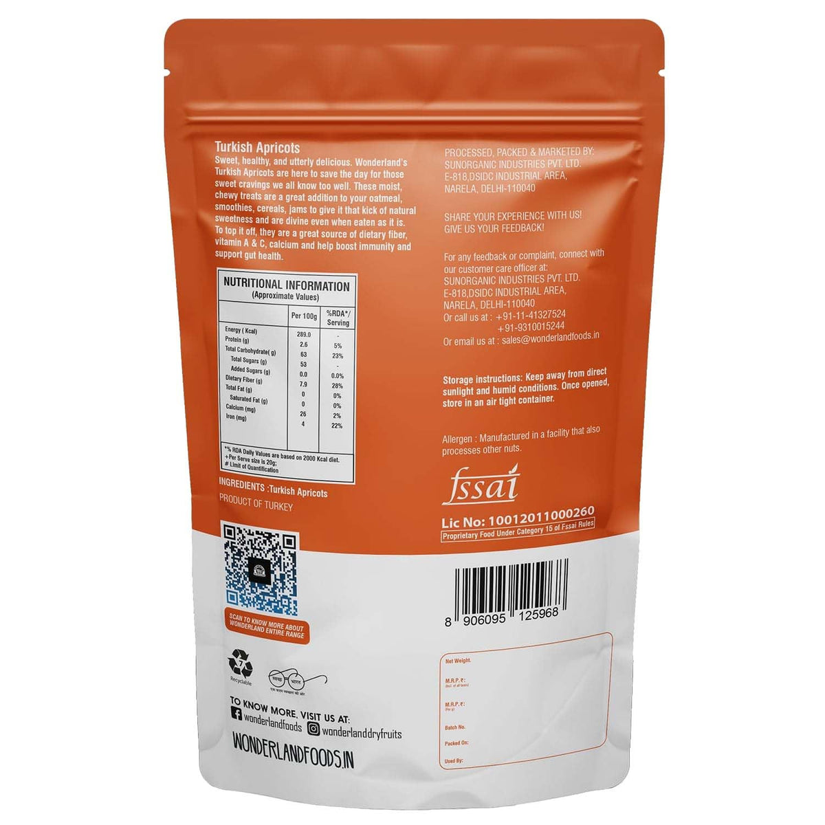 Wonderland foods 200g grandeur premium turkish apricot pouch