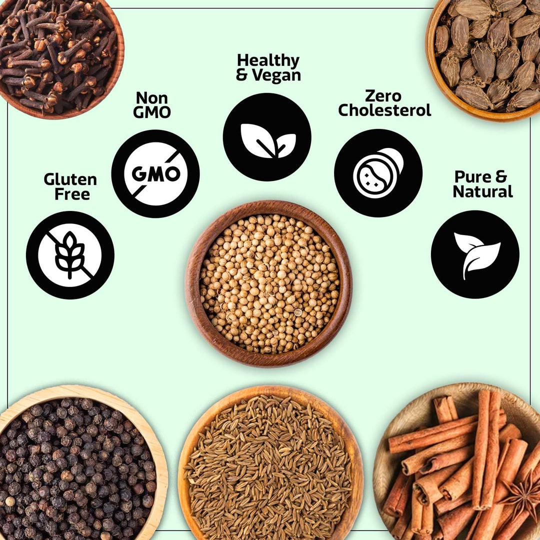Wonderland Foods 600g (100g X 6) Whole Spices Premium Combo of Cumin, Black Pepper, Cinnamon, Coriander, Black Cardamom & Cloves Pouch