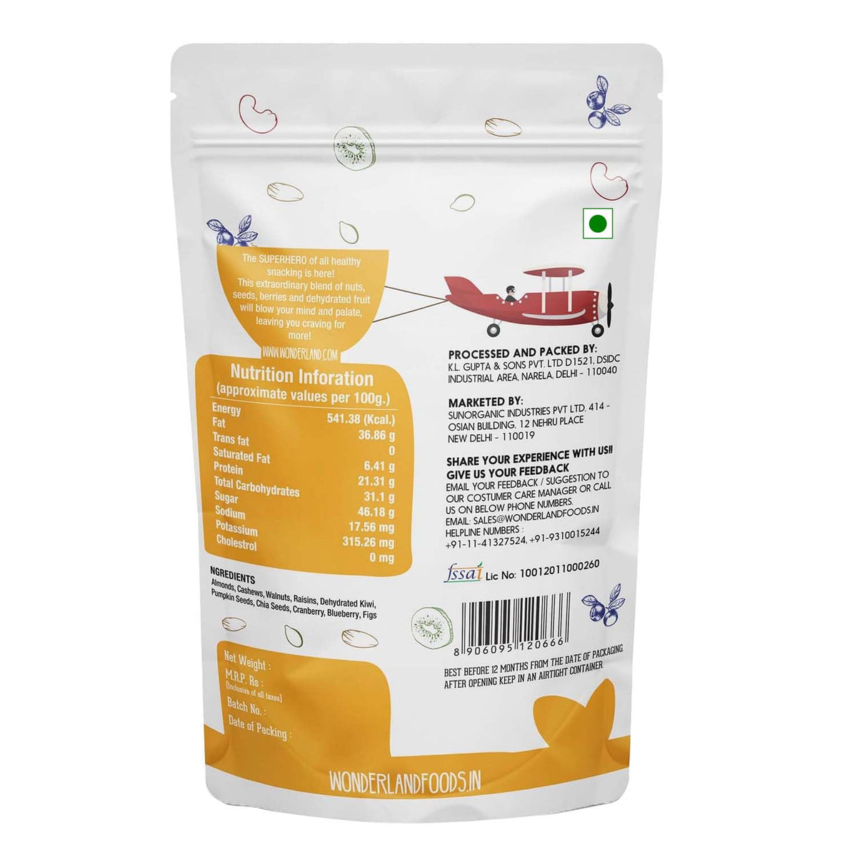 Wonderland foods 200g premium healthy mix pouch