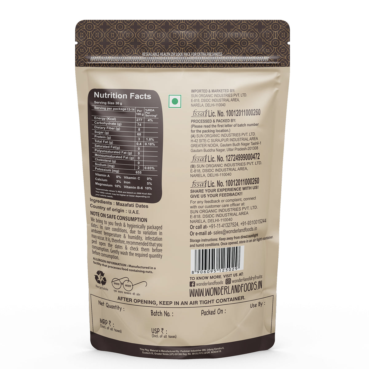 Wonderland foods 400g premium mazafati dates pouch