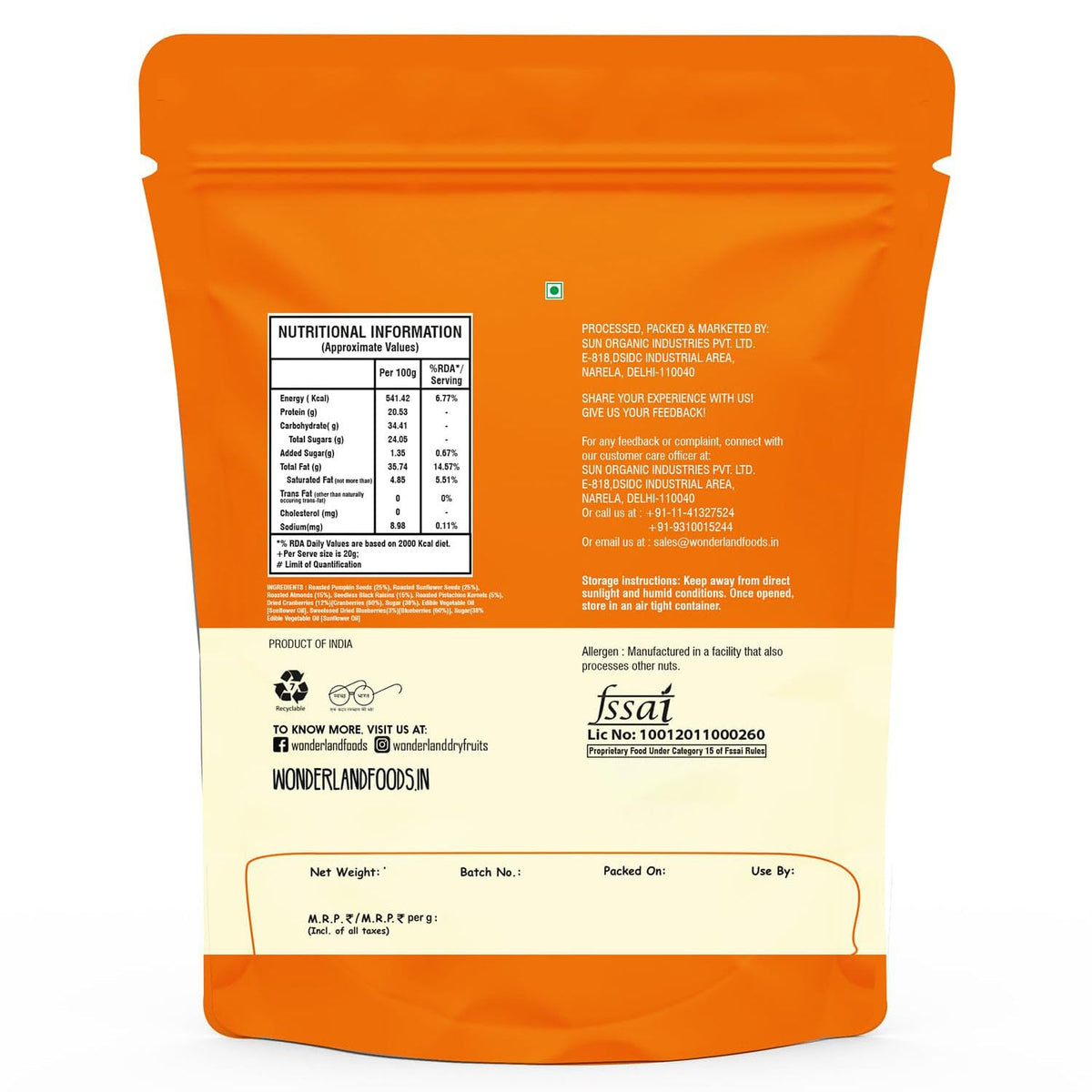 Wonderland foods 100g nuts & seeds mix pouch