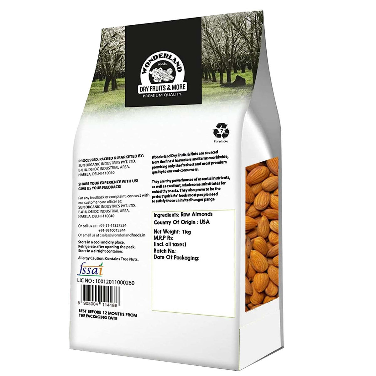 Wonderland foods 1kg (500g x 2) california pc hand picked pouch