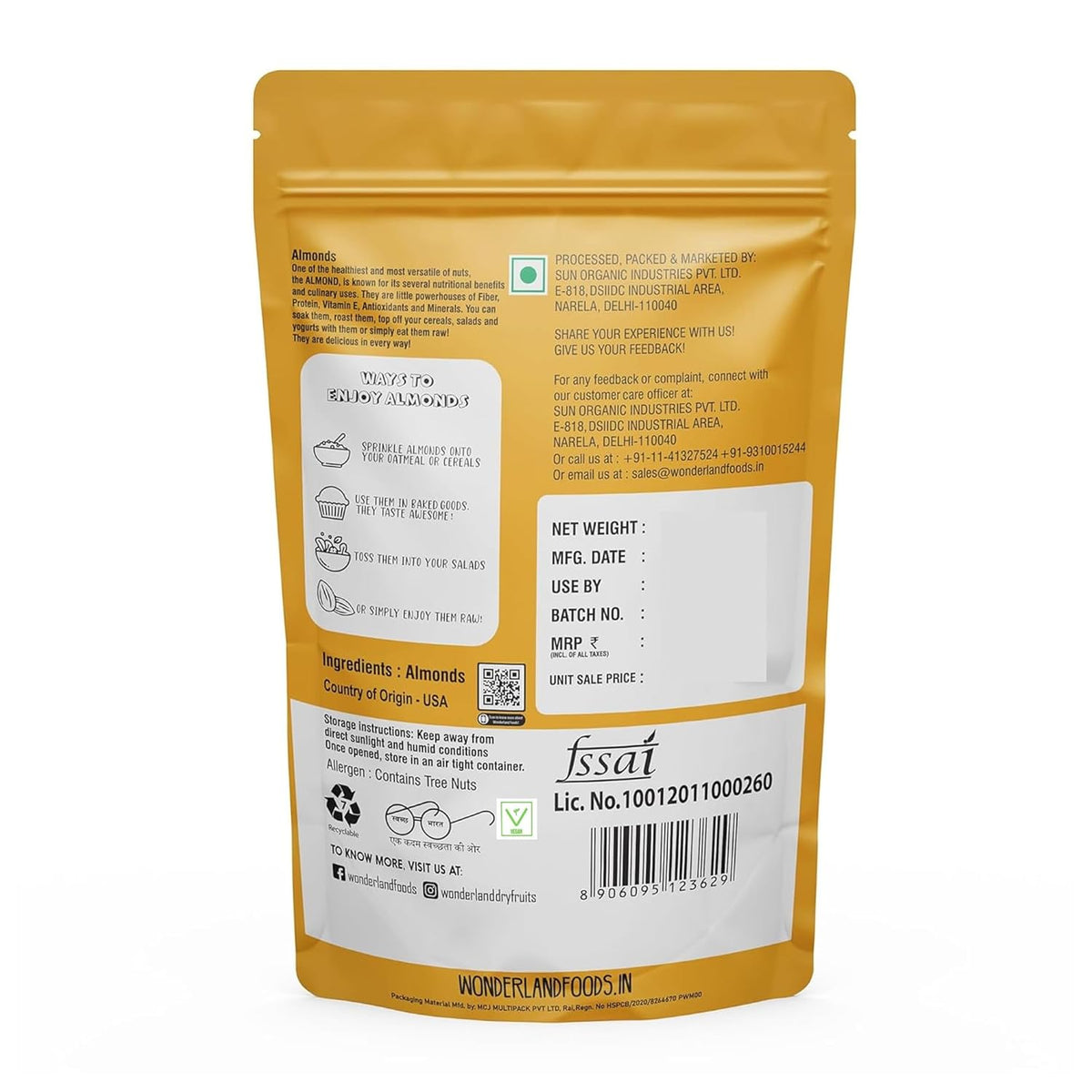 Wonderland foods 500g california pc hand picked pouch