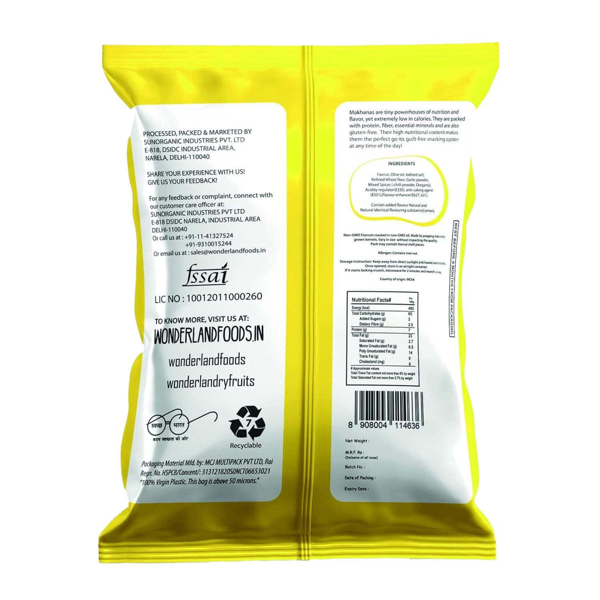 Wonderland foods 100g peri peri makhana (foxnut) pouch