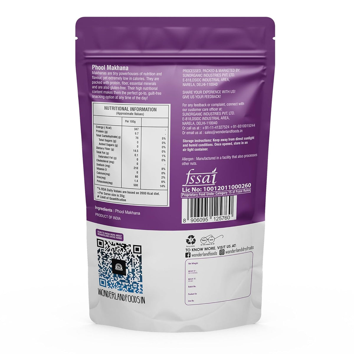 Wonderland foods 100g phool makhana (foxnut) pouch