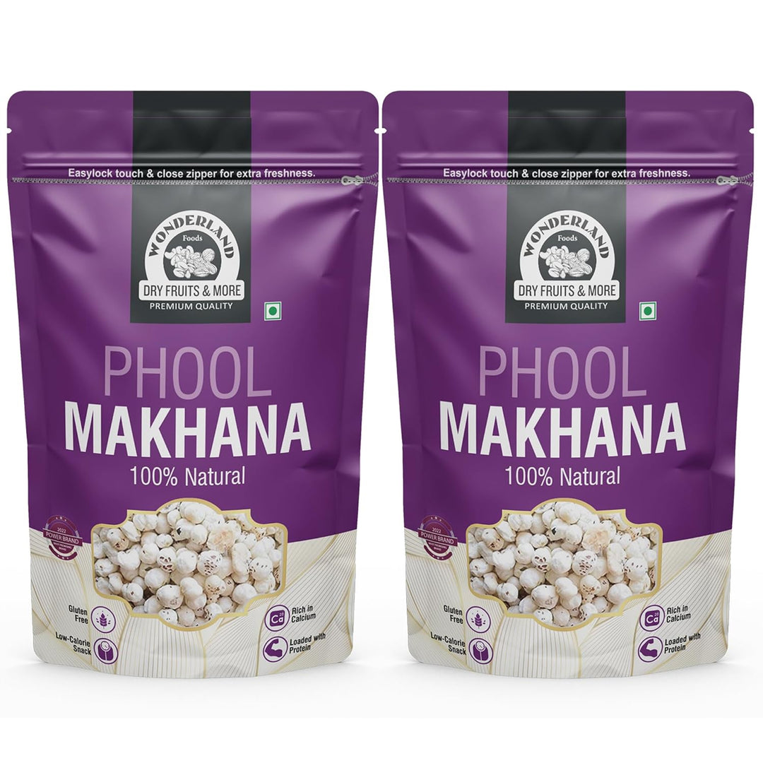 Wonderland Foods 200g (100g X 2) Phool Makhana (Foxnut) Pack of 2 Pouch